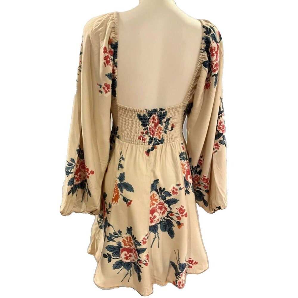 Free People Francesca Mini Dress Cream Floral | Babydoll Fit-and-Flare Dress - Picture 2 of 6